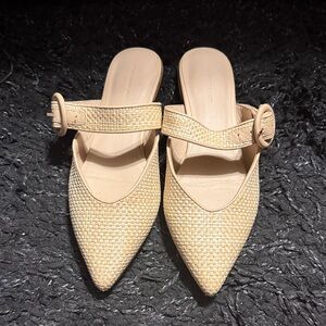 Something Navy Tan Woven Mules